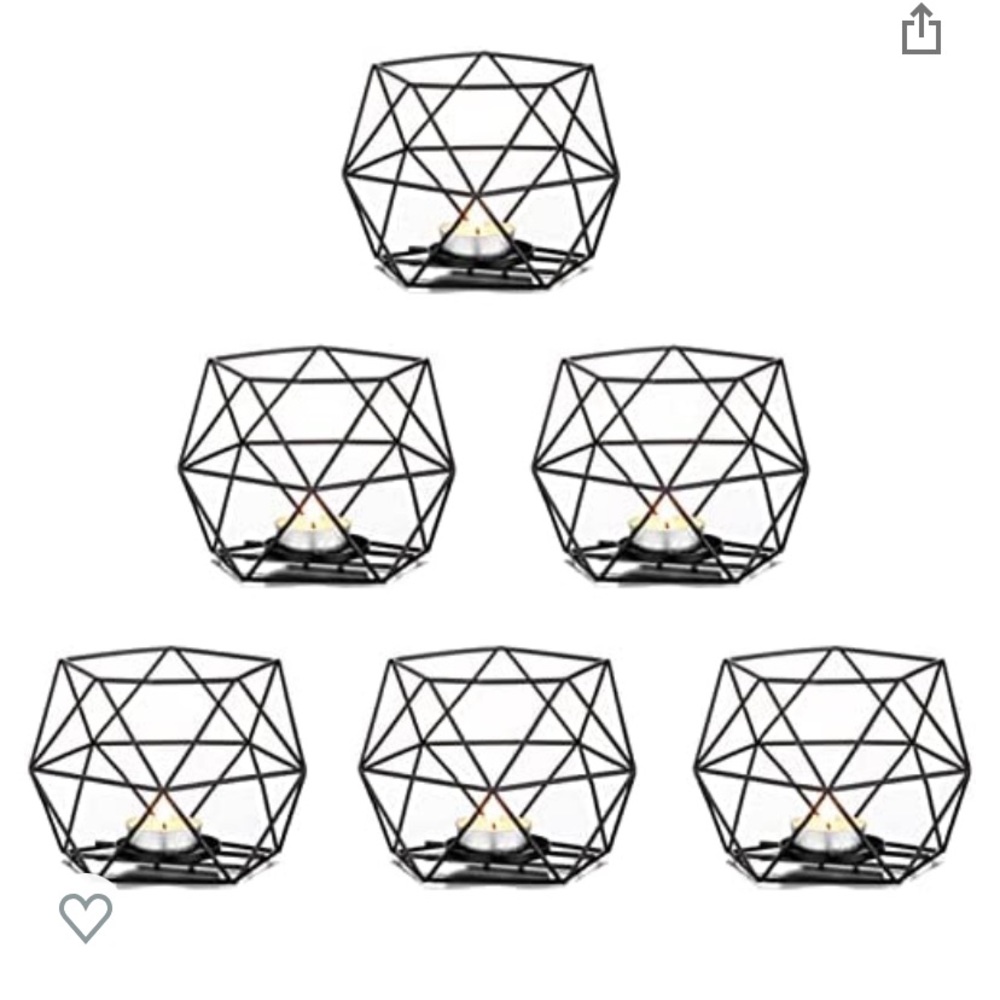 Black geometric tea light holders set of 6